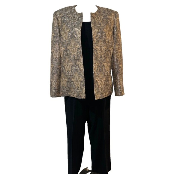KASPER Vintage Women’s 3pc Pant Suit size 16 Tweed Blazer Black Pants+Top - Picture 1 of 12